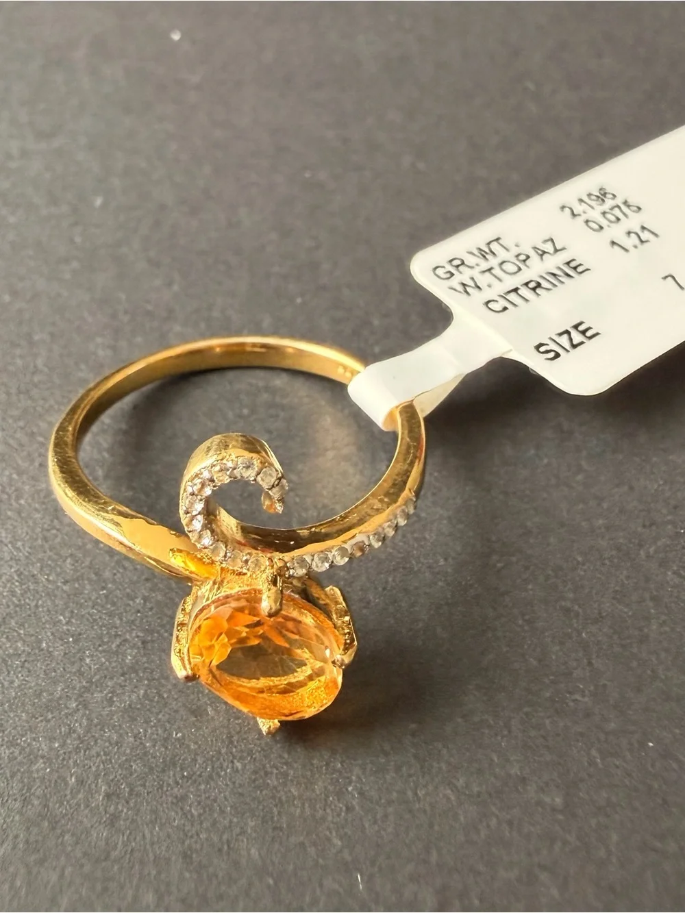 Genuine Citrine Ring with Pavé White Topaz Accent